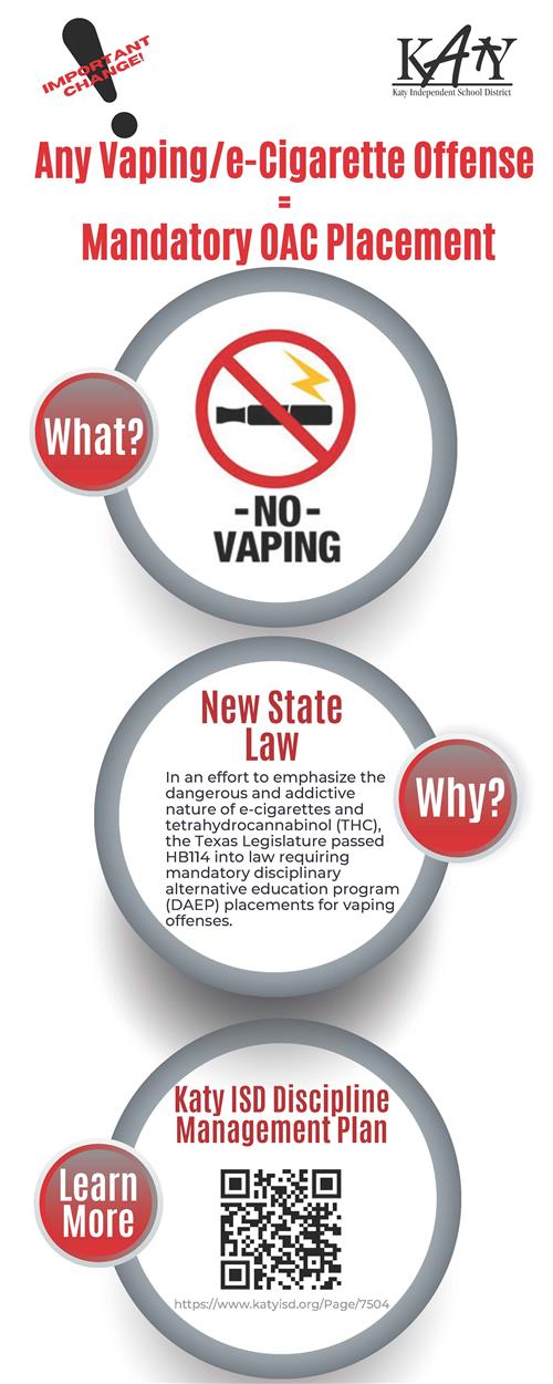 Any Vaping/e-Cigarette Offense = Mandatory OAC Placement. New state law: HB114 requires mandatory discipline for vaping.